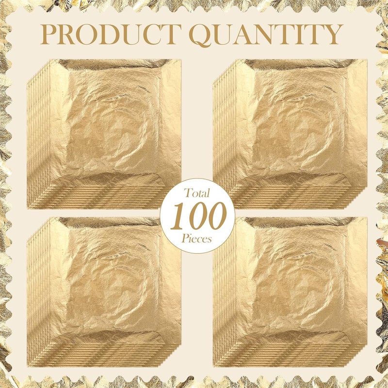 Bememo 200 Pcs Gold Leaf Sheets Imitation Gold Foil Paper Sheets for Arts, Gilding Crafting, Painting, Picture Frames, Projects, Furniture Decoration, 5.5" x 5.5" - Image 2